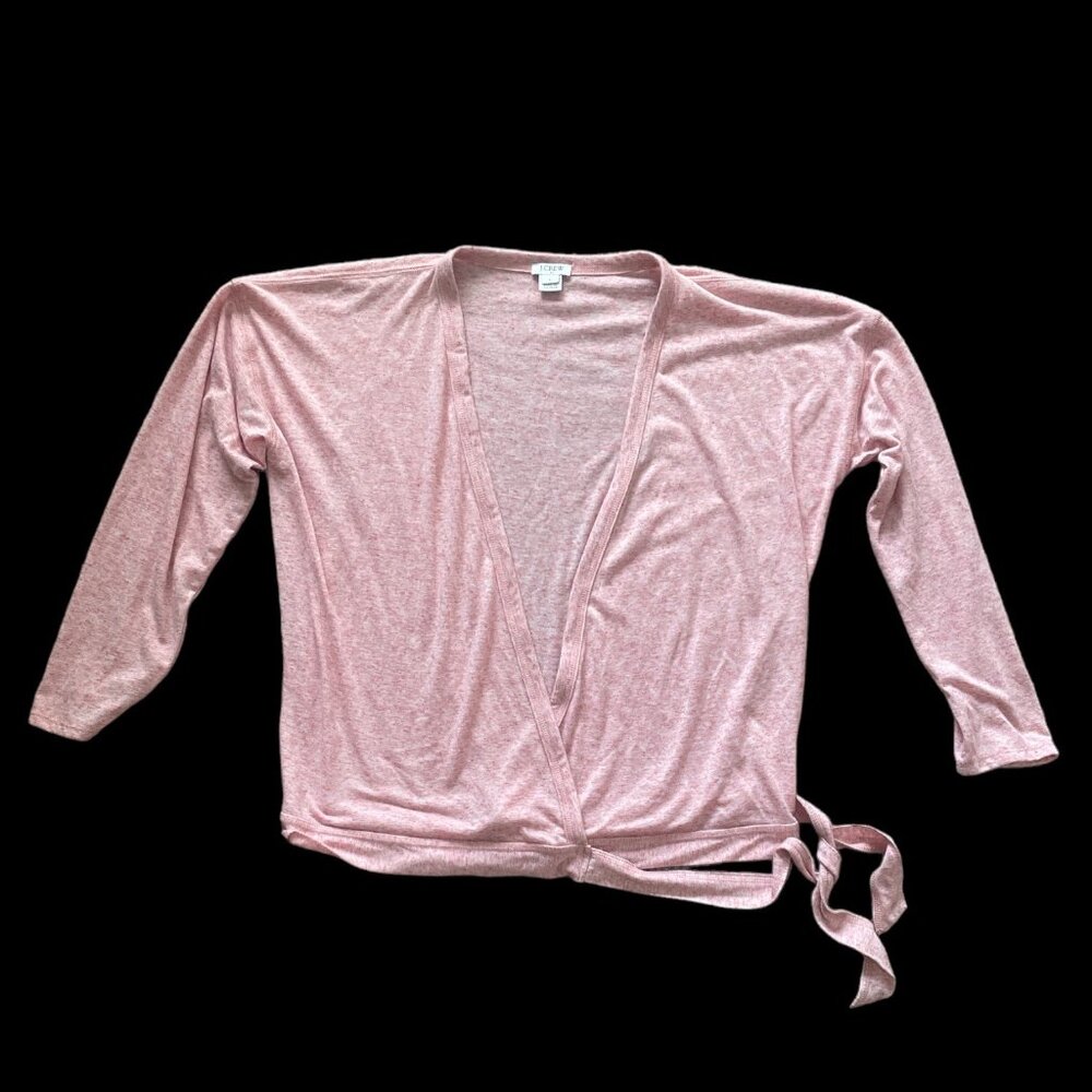 J.Crew Women's Wrap Cardigan Sweater Pale Pink V-Neck Tie Closure Linen Blend La